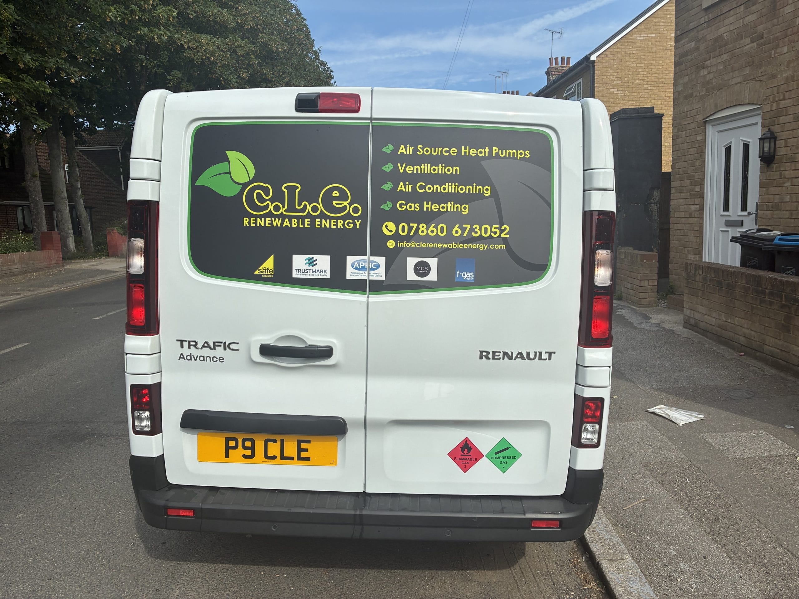 C.L.E Renewable Energy service van for heat pump, air conditioning and heating services in Kent
